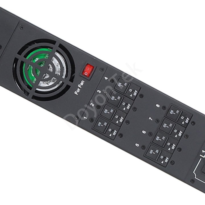 Close-up of IEC C19 outlets on Switched Rack PDU